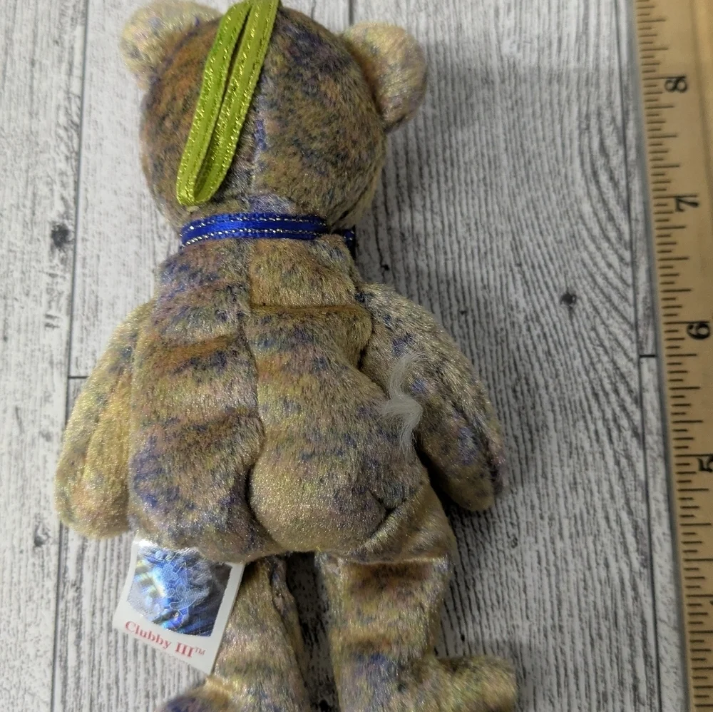 Ty  Clubby 111 Multicolor Plush Bear with Blue Bow